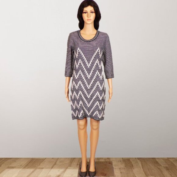 GINA BENOTTI size S black/white 3/4-sleeve embroidered knit dress - Picture 1 of 11